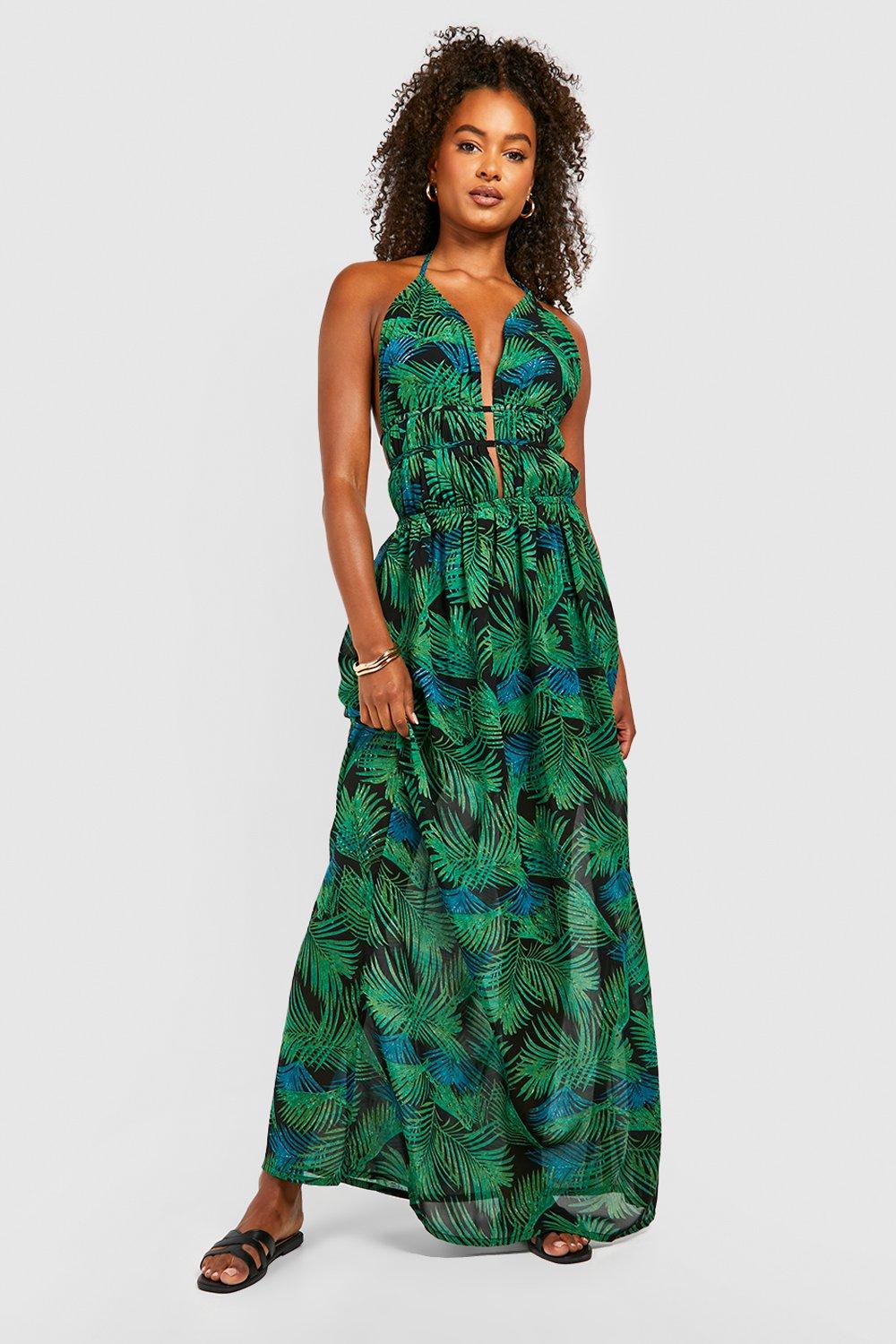 Green palm 2024 leaf maxi dress